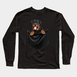 Rottweiler Dog Inside Pocket, Dog Lover Long Sleeve T-Shirt